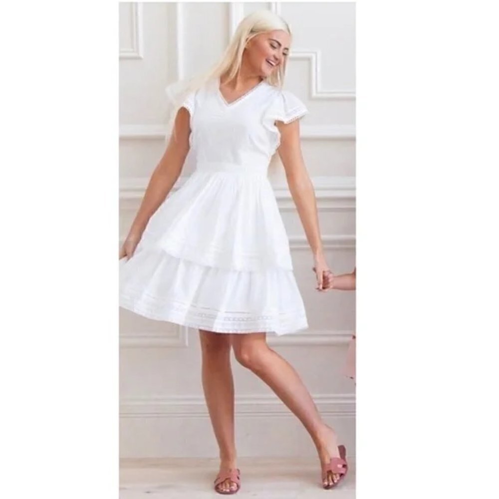 RACHEL PARCELL Swiss Dot Tiered Dress in White Size XX-Small